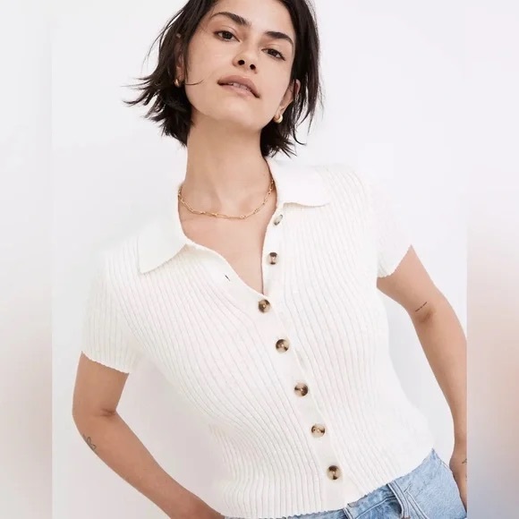 Madewell Barbrook Button Up Short Sleeve Sweater - Picture 2 of 3